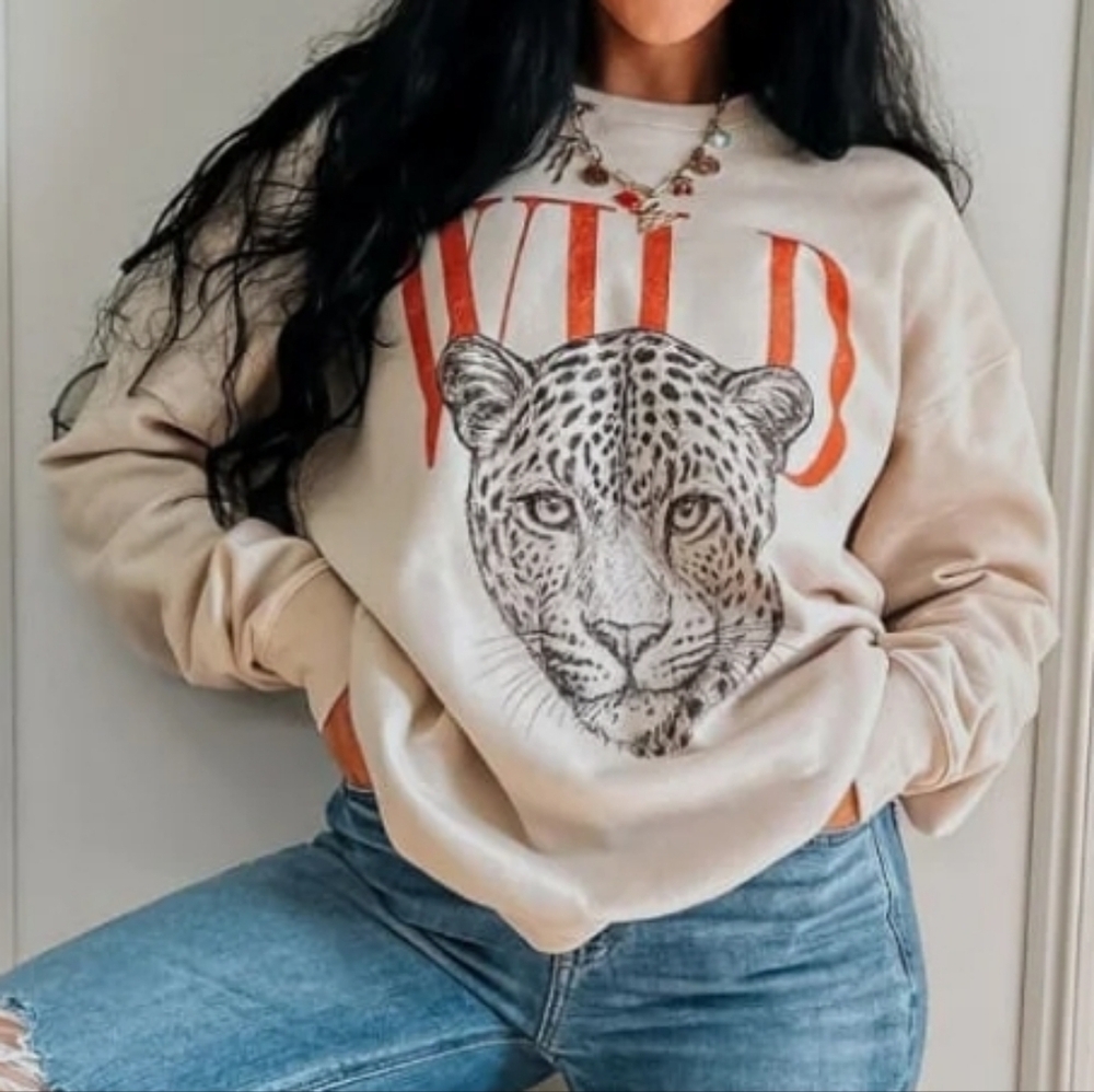 Mountain Moverz Sweatshirt Wild Tiger Ivory Tan Gray Red L